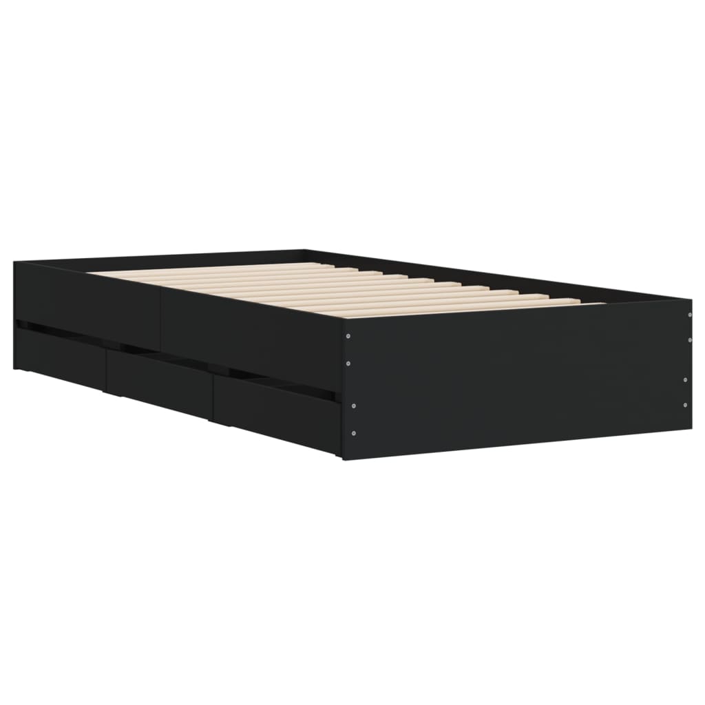Sengeramme med skuffer svart 90x200 cm konstruert tre