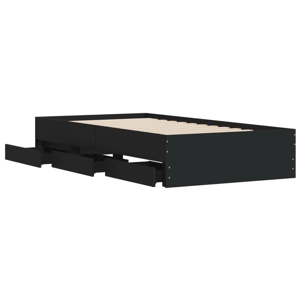 Sengeramme med skuffer svart 90x200 cm konstruert tre