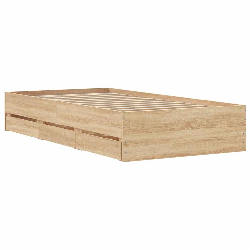 Sengeramme med skuffer sonoma eik 90x200 cm konstruert tre