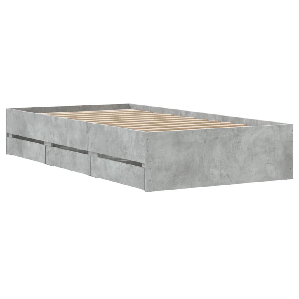 Sengeramme med skuffer betonggrå 90x200 cm konstruert tre
