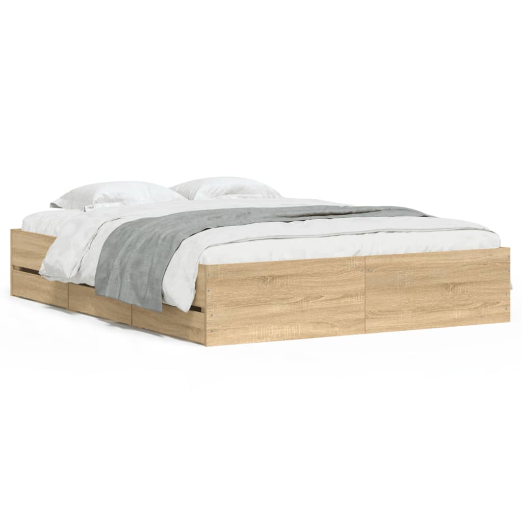 Sengeramme med skuffer sonoma eik 140x190 cm konstruert tre