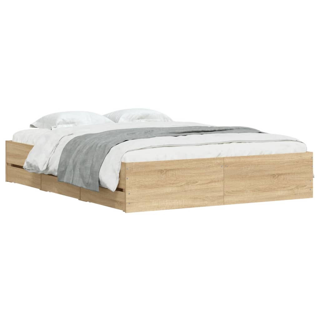 Sengeramme med skuffer sonoma eik 140x190 cm konstruert tre