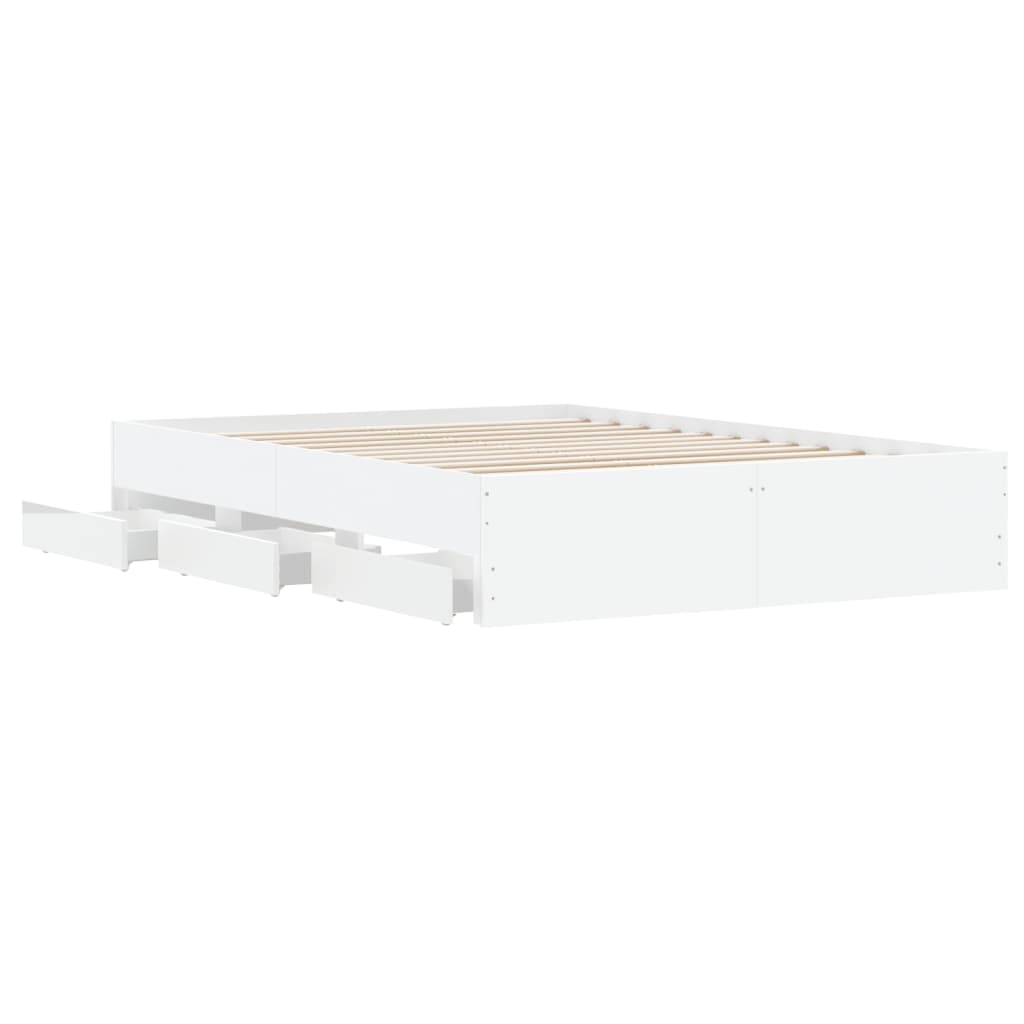 Sengeramme med skuffer hvit 135x190 cm konstruert tre