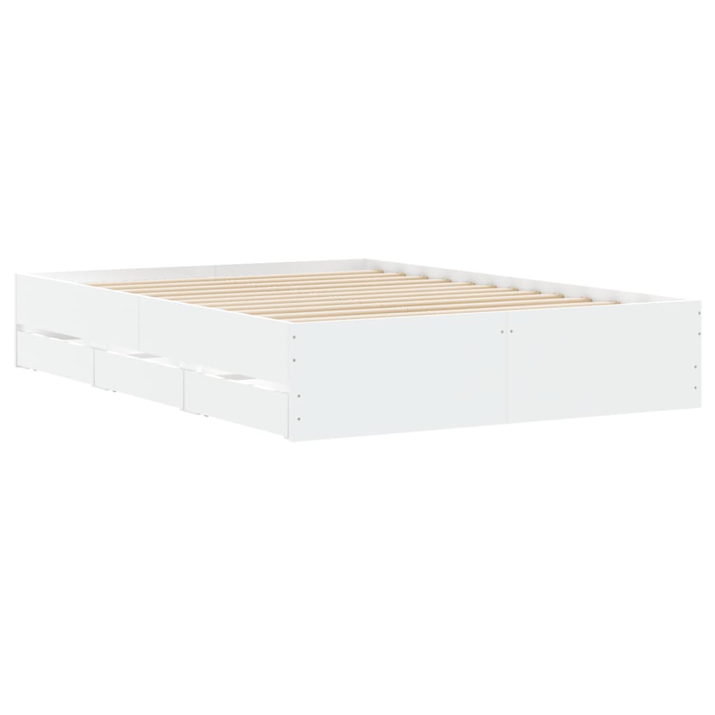 Sengeramme med skuffer hvit 135x190 cm konstruert tre