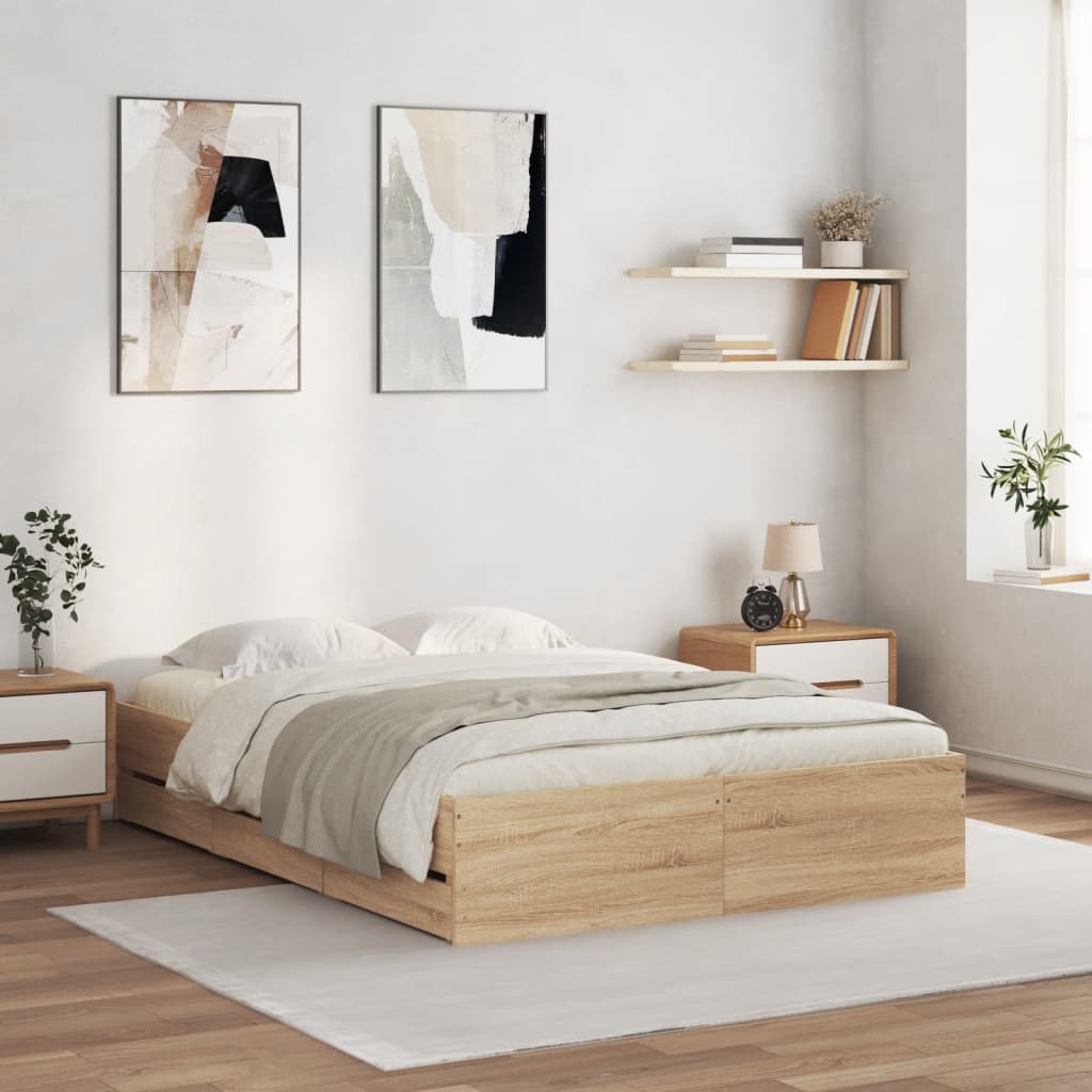 Sengeramme med skuffer sonoma eik 135x190 cm konstruert tre