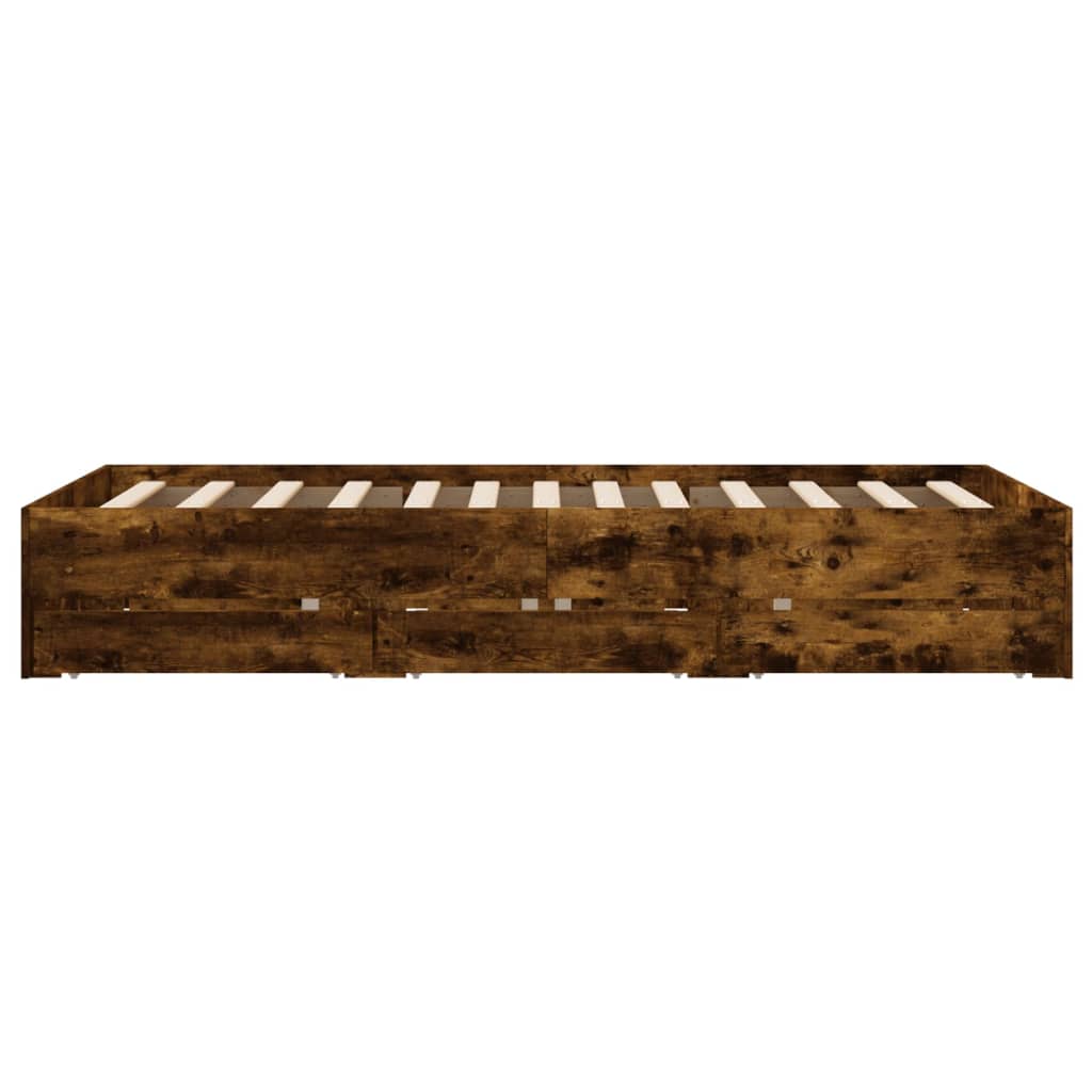 Sengeramme med skuffer røkt eik 135x190 cm konstruert tre