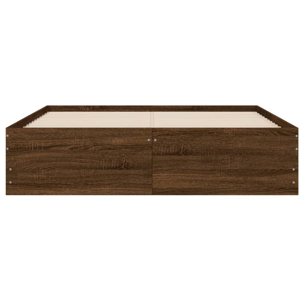 Sengeramme med skuffer brun eik 135x190 cm konstruert tre