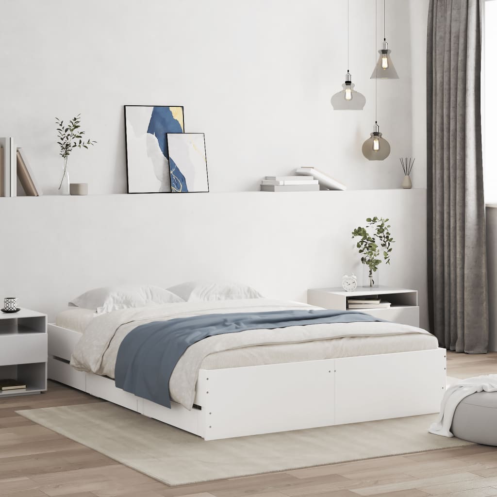 Sengeramme med skuffer hvit 120x190 cm konstruert tre