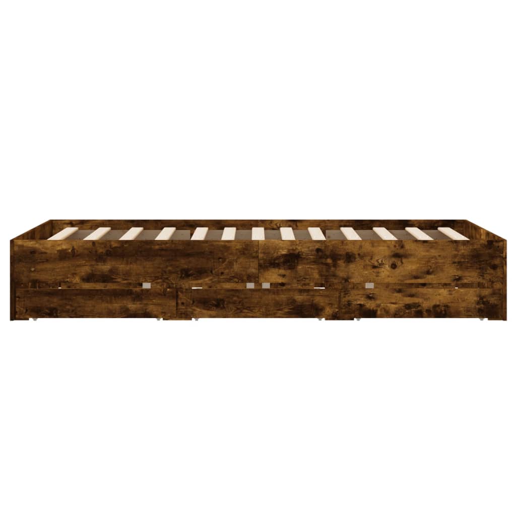 Sengeramme med skuffer røkt eik 120x190 cm konstruert tre