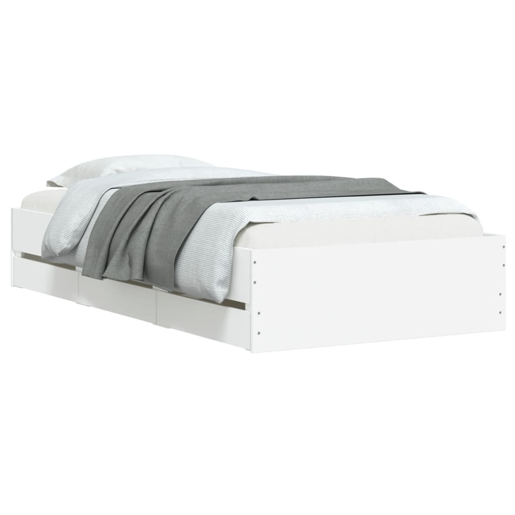 Sengeramme med skuffer hvit 90x190 cm konstruert tre