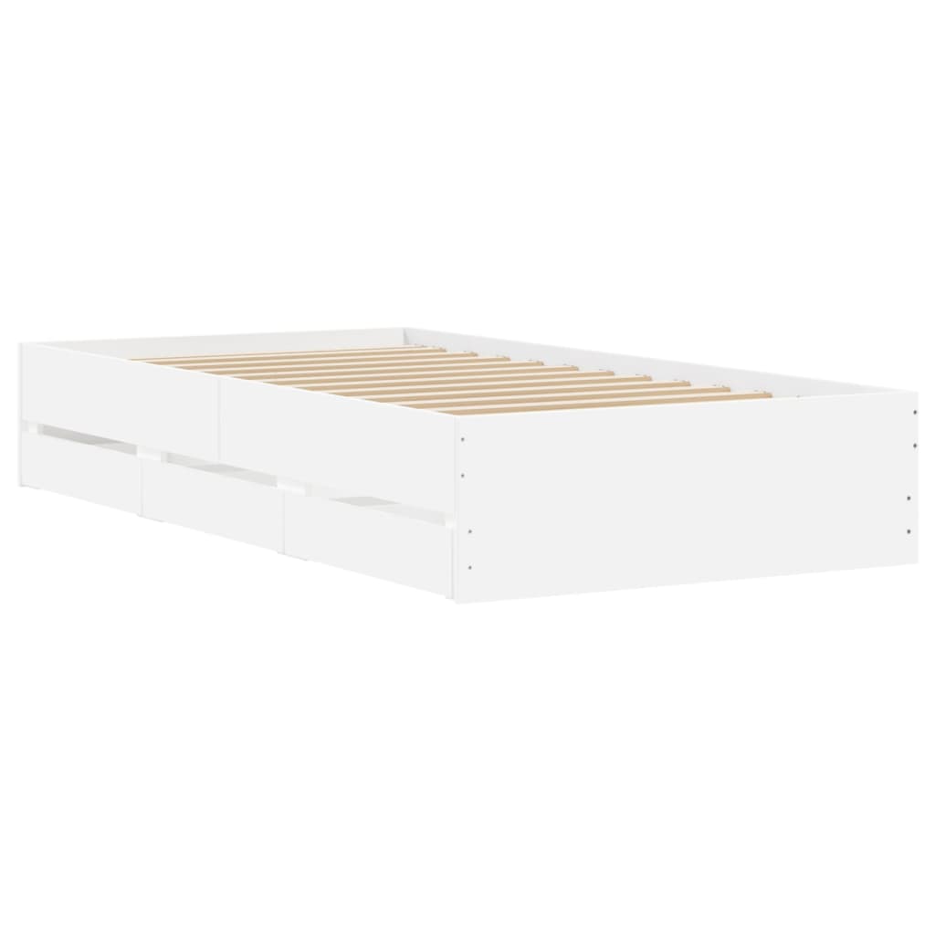 Sengeramme med skuffer hvit 90x190 cm konstruert tre