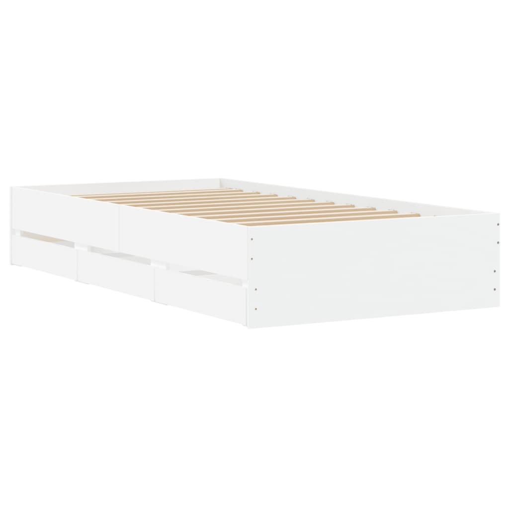 Sengeramme med skuffer hvit 90x190 cm konstruert tre