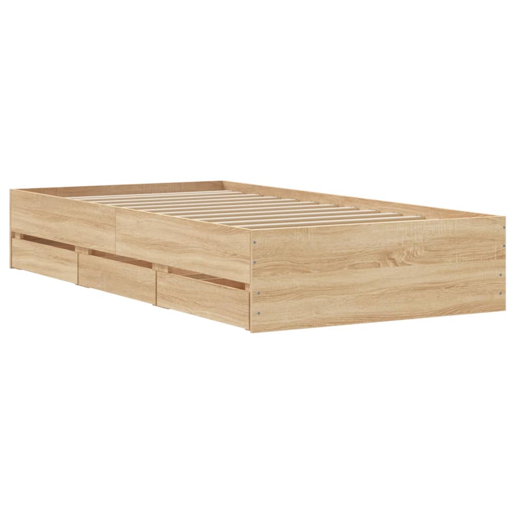 Sengeramme med skuffer sonoma eik 90x190 cm konstruert tre