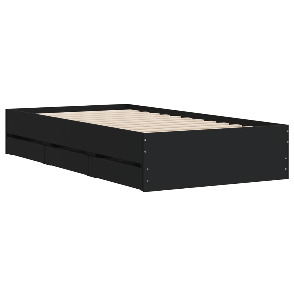 Sengeramme med skuffer svart 75x190 cm konstruert tre