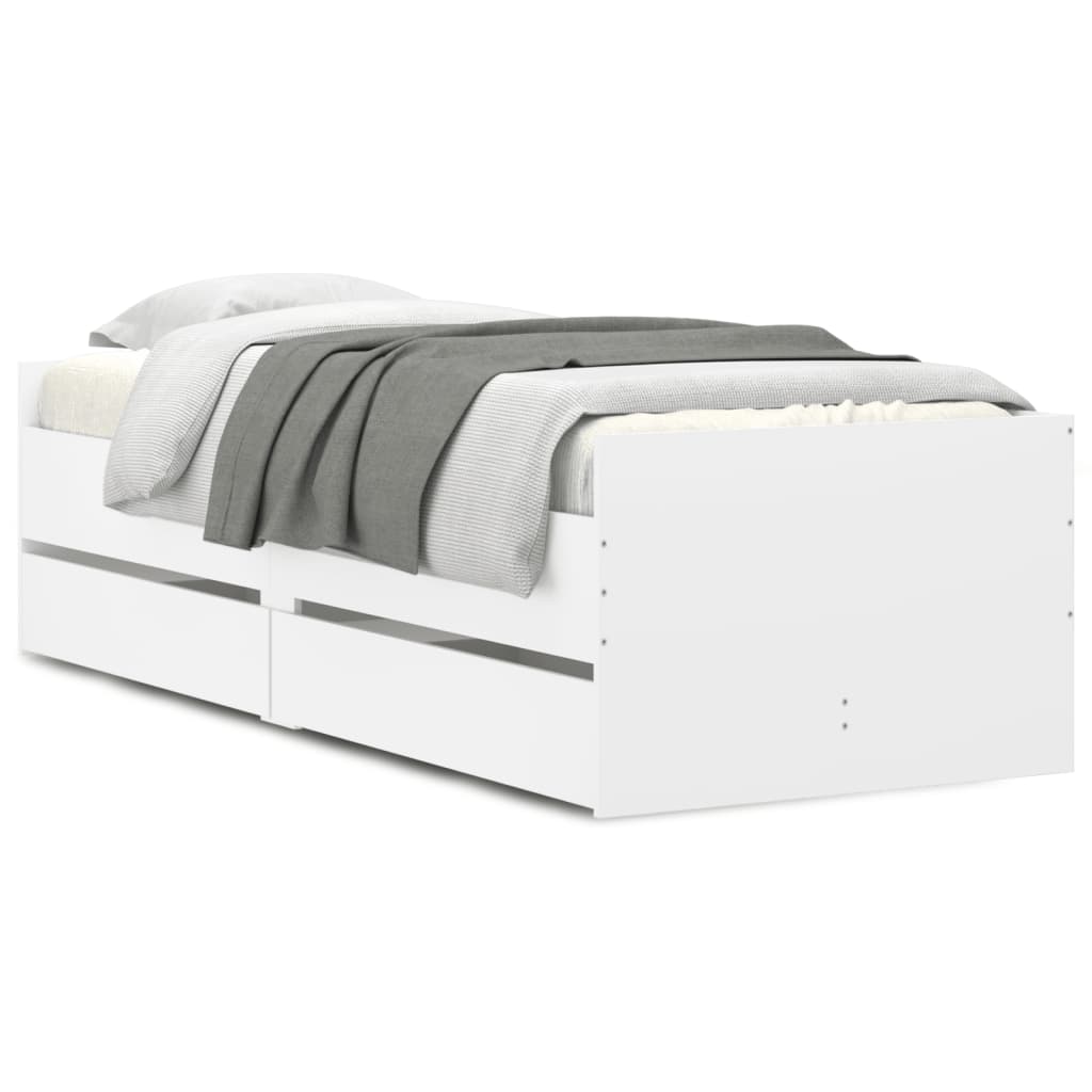 Sengeramme med skuffer hvit 100x200 cm