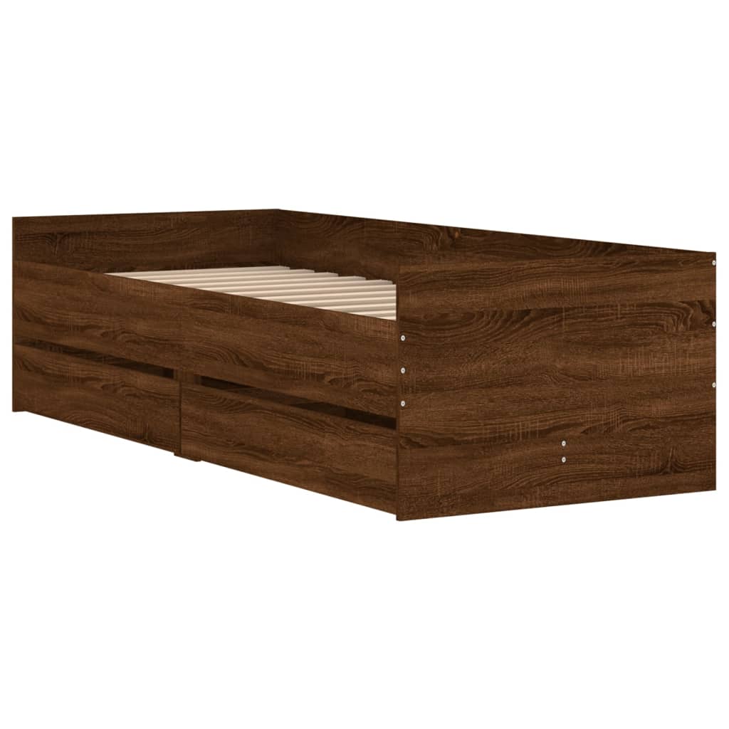 Sengeramme med skuffer brun eik 90x190 cm