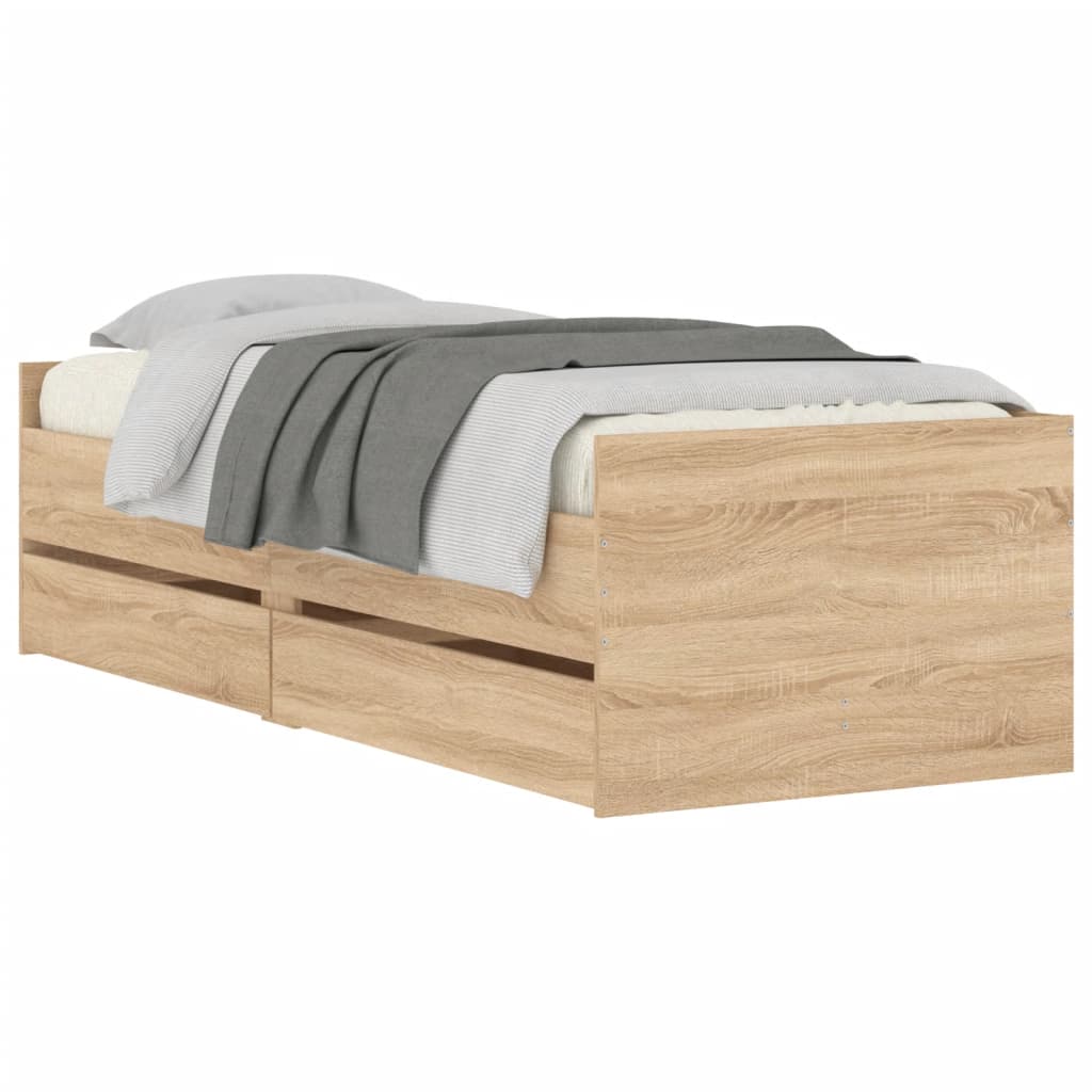 Sengeramme med skuffer sonoma eik 75x190 cm