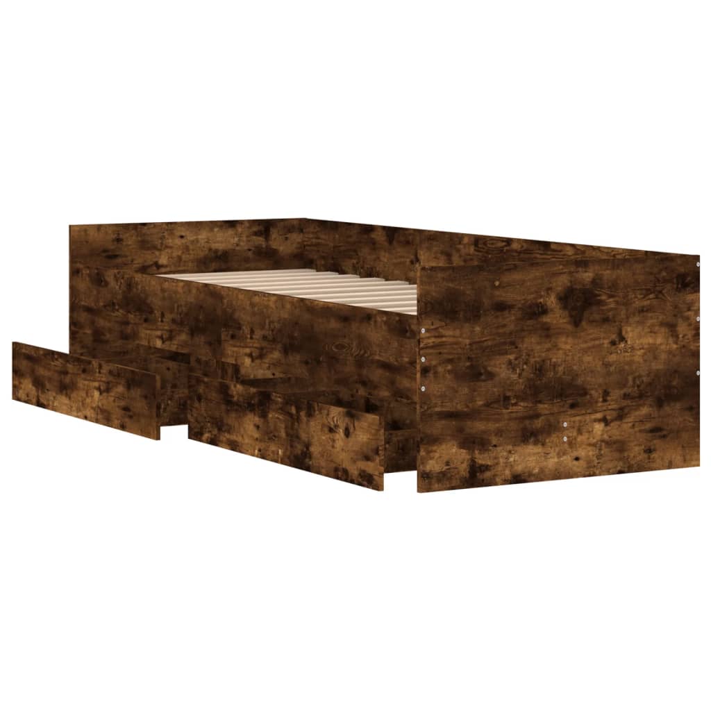Sengeramme med skuffer røkt eik 75x190 cm