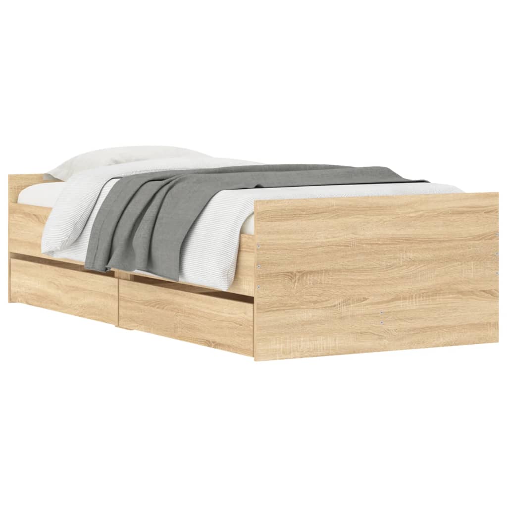 Sengeramme med skuffer sonoma eik 100x200 cm vidaXL