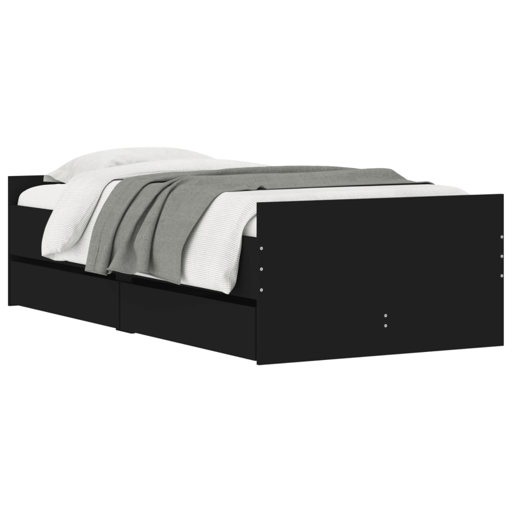 Sengeramme med skuffer svart 90x190 cm