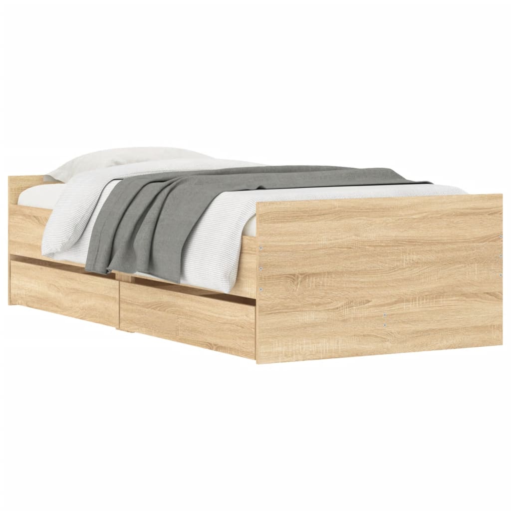 Sengeramme med skuffer sonoma eik 90x190 cm
