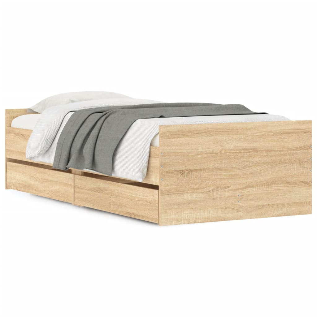 Sengeramme med skuffer sonoma eik 75x190 cm
