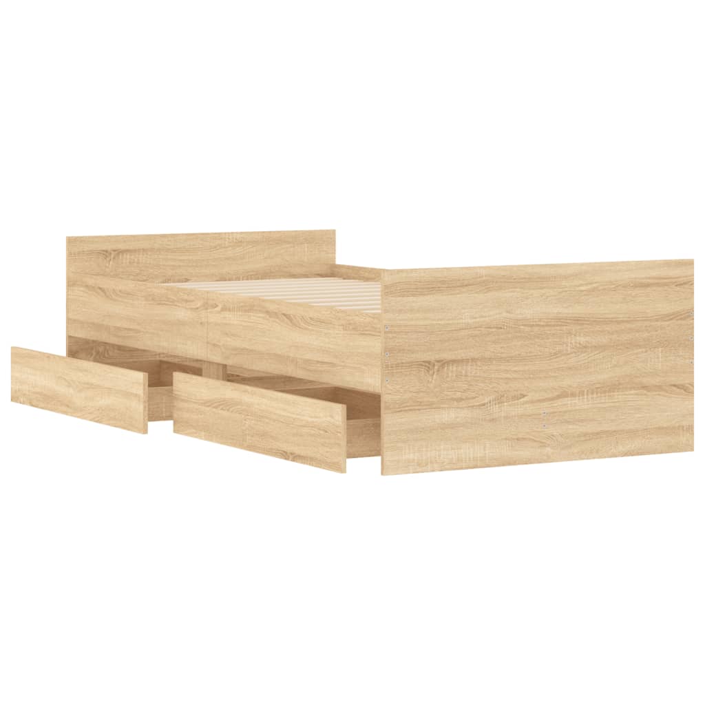 Sengeramme med skuffer sonoma eik 75x190 cm