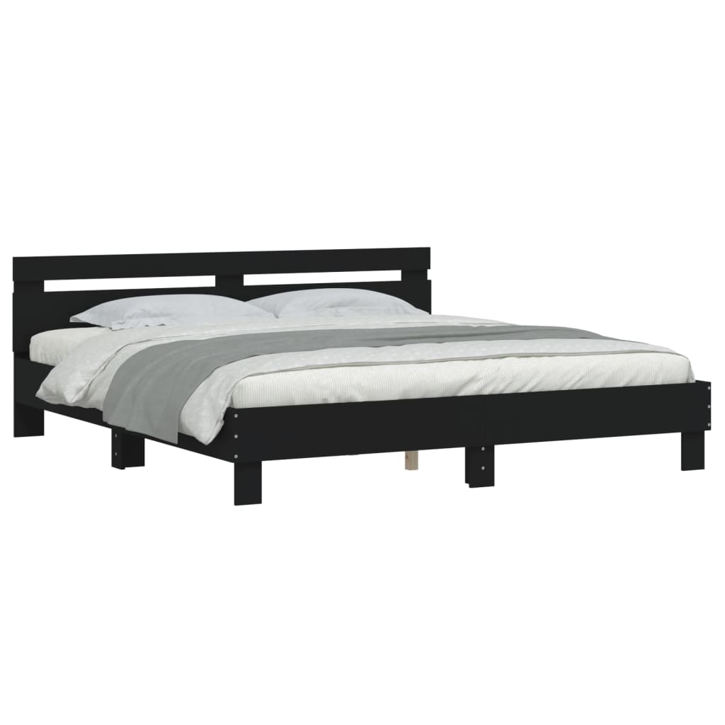Sengeramme med hodegavl svart 200x200 cm konstruert tre