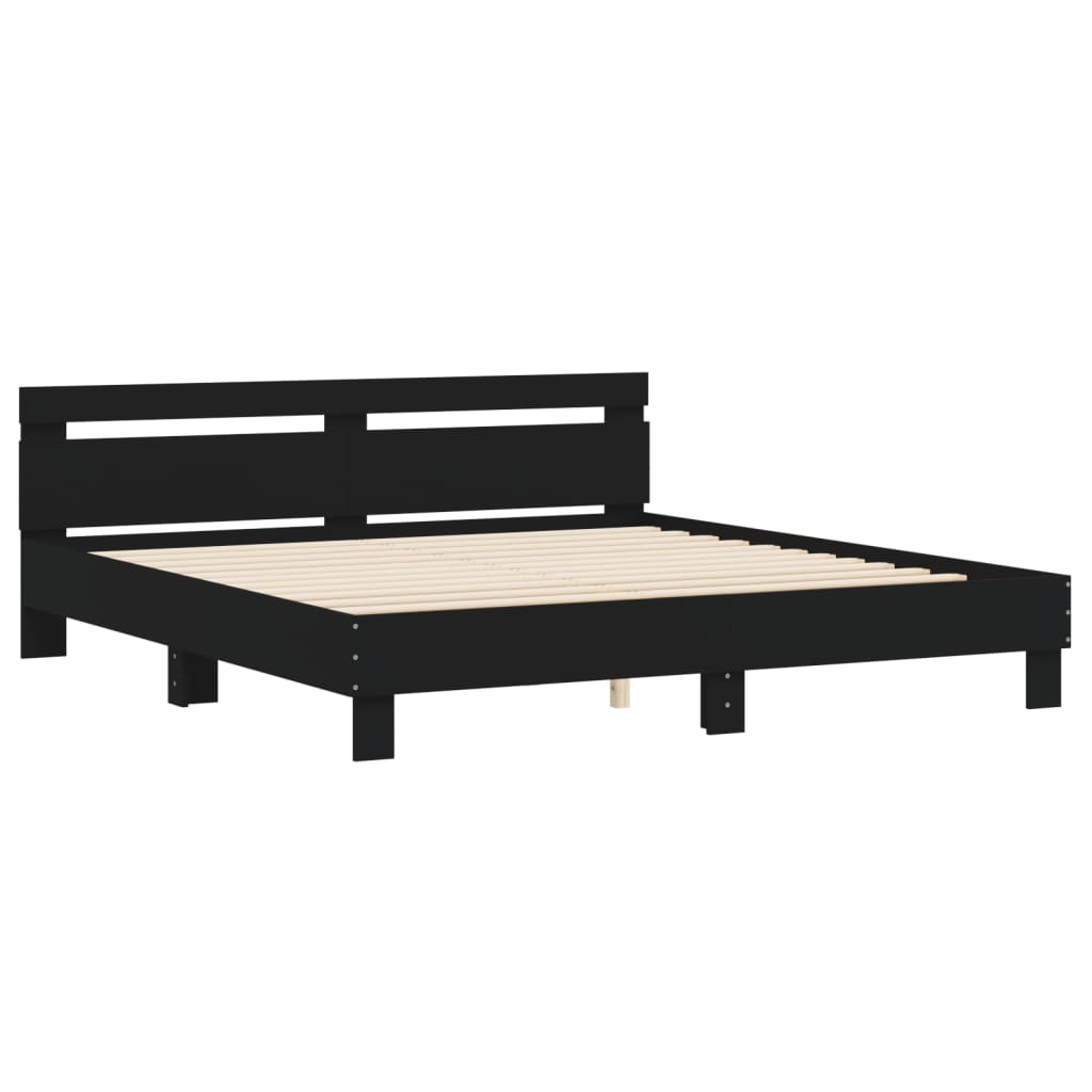 Sengeramme med hodegavl svart 200x200 cm konstruert tre
