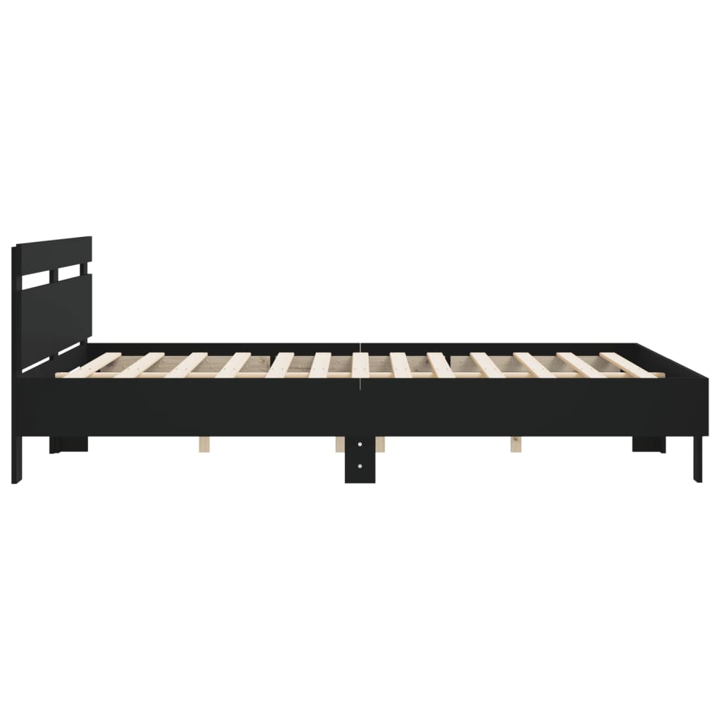 Sengeramme med hodegavl svart 200x200 cm konstruert tre