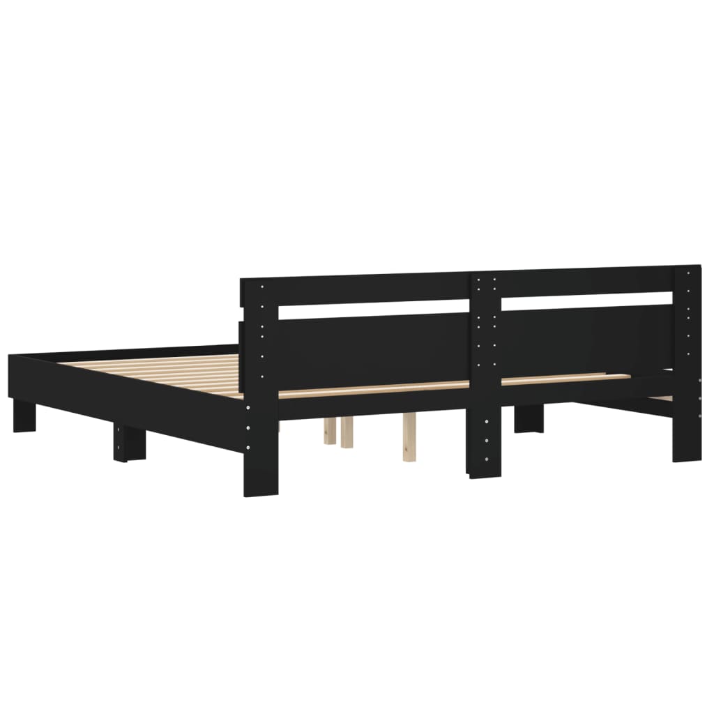 Sengeramme med hodegavl svart 200x200 cm konstruert tre