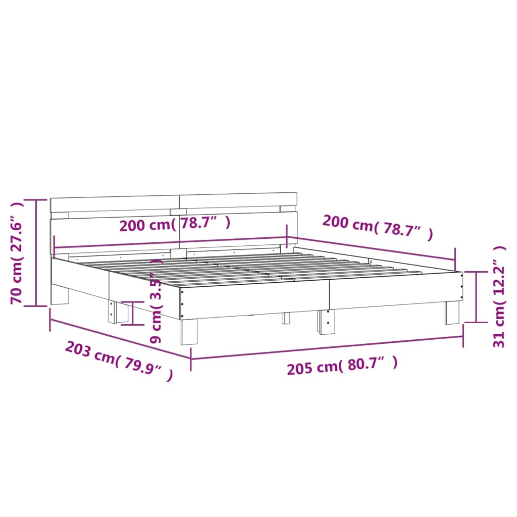 Sengeramme med hodegavl svart 200x200 cm konstruert tre