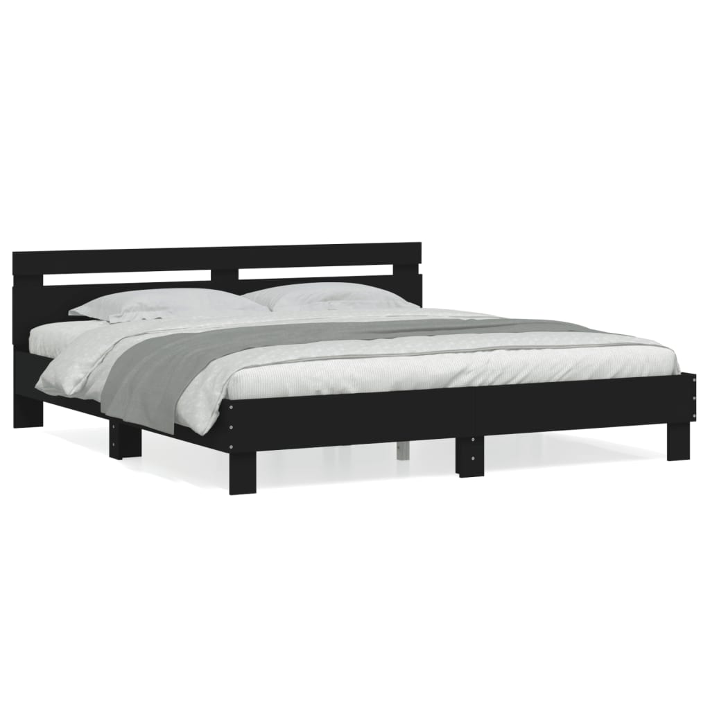 Sengeramme med hodegavl svart 200x200 cm konstruert tre