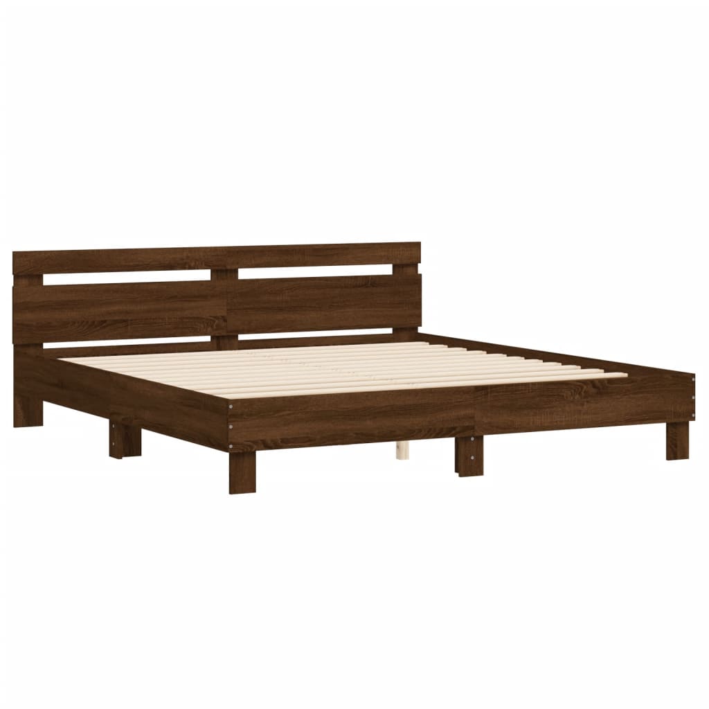 Sengeramme med hodegavl brun eik 200x200 cm konstruert tre