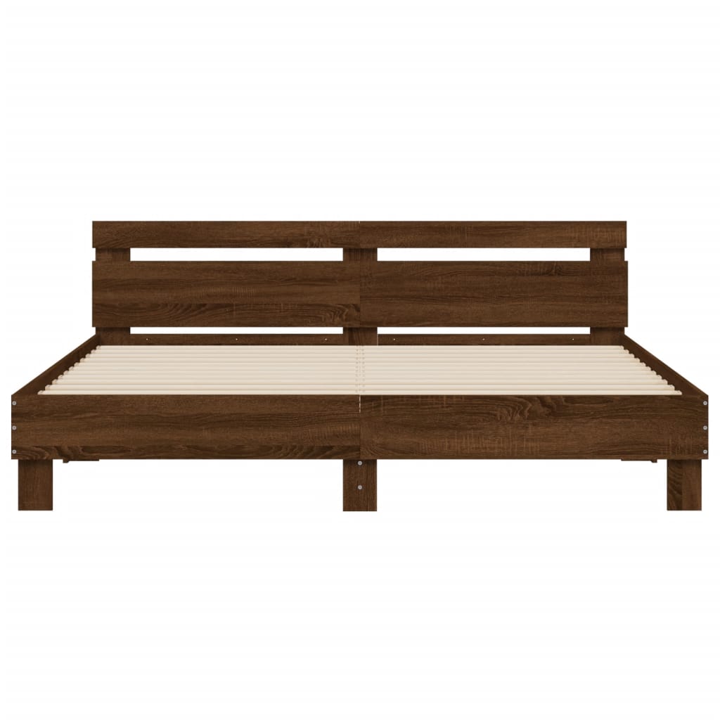 Sengeramme med hodegavl brun eik 200x200 cm konstruert tre