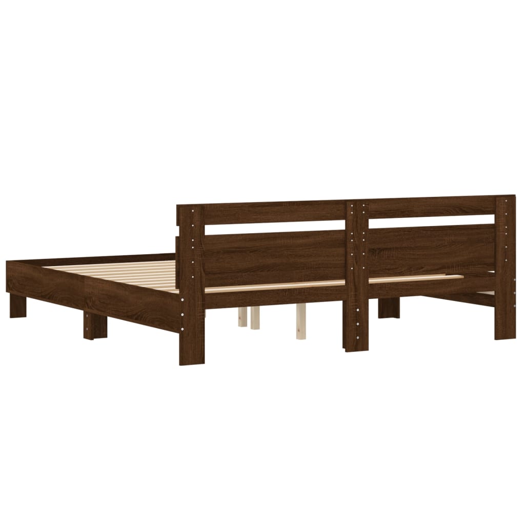 Sengeramme med hodegavl brun eik 200x200 cm konstruert tre