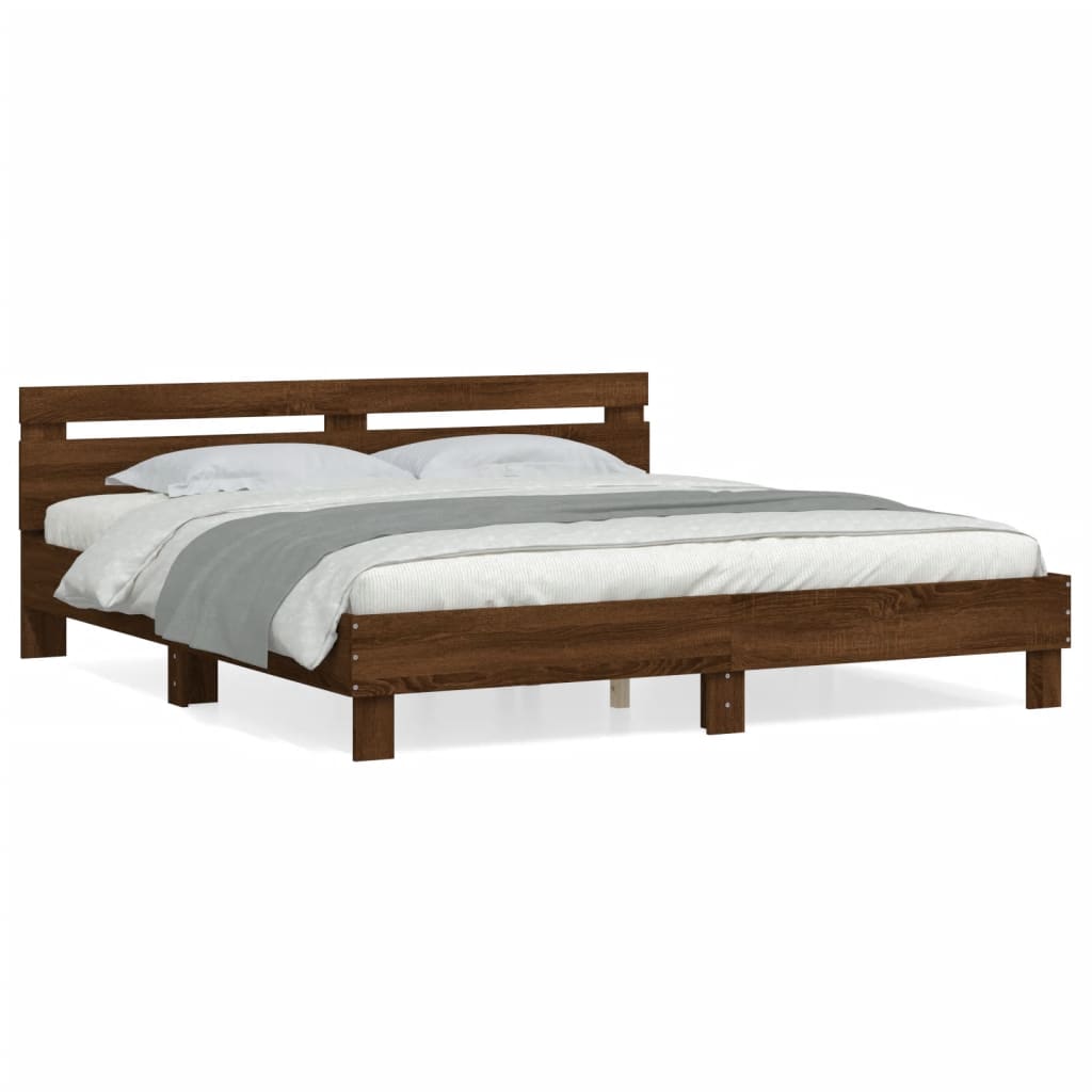 Sengeramme med hodegavl brun eik 200x200 cm konstruert tre