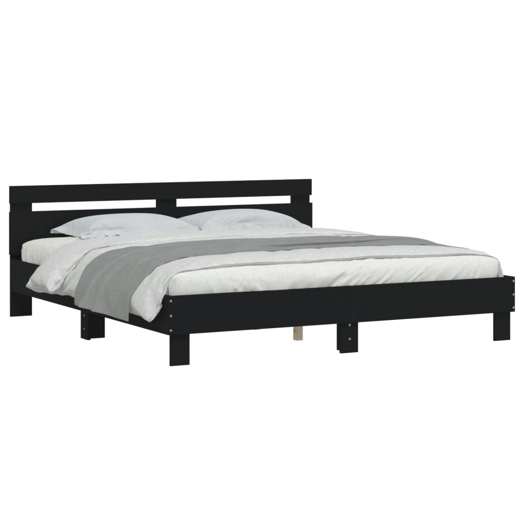Sengeramme med hodegavl svart 160x200 cm konstruert tre