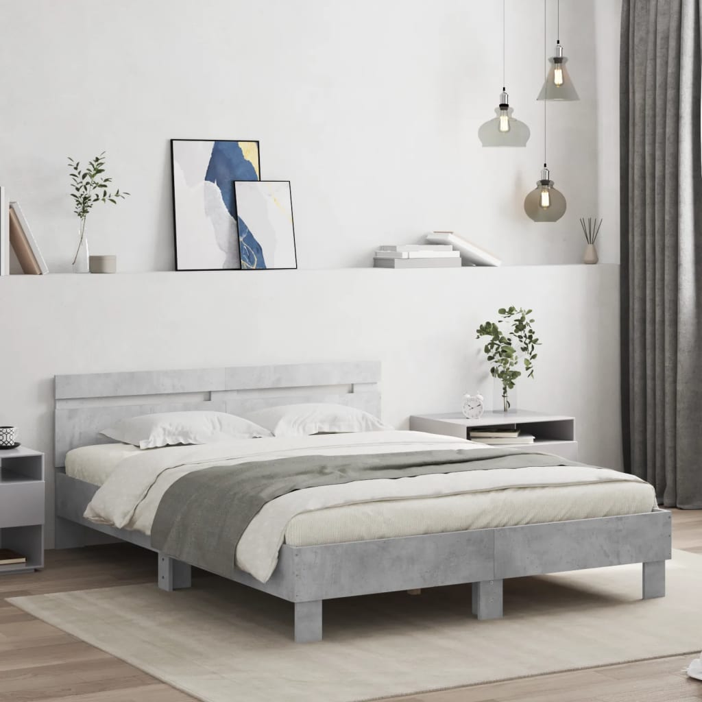 Sengeramme med hodegavl betonggrå 150x200 cm konstruert tre