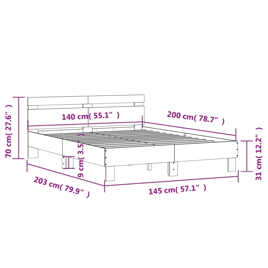 Sengeramme med hodegavl svart 140x200 cm konstruert tre