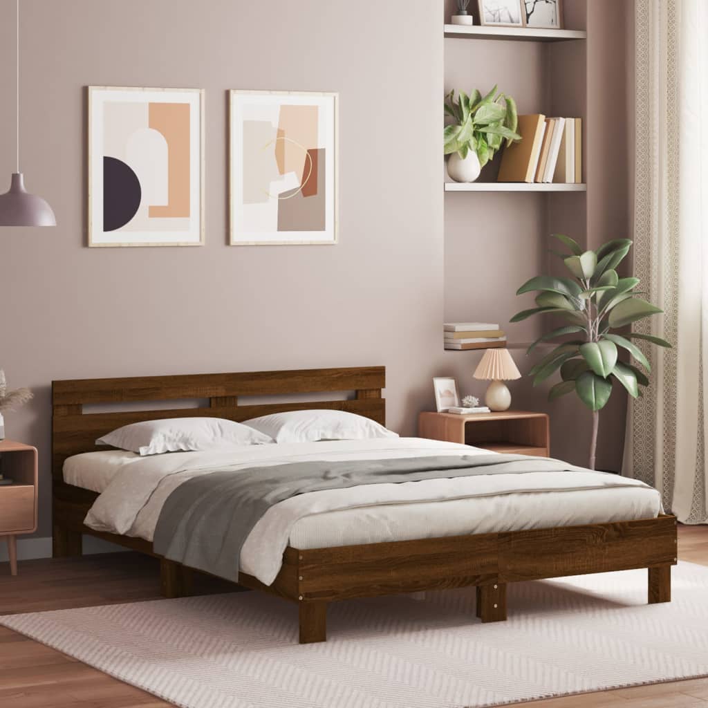 Sengeramme med hodegavl brun eik 140x200 cm konstruert tre