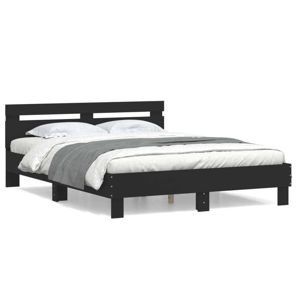 Sengeramme med hodegavl svart 140x190 cm konstruert tre