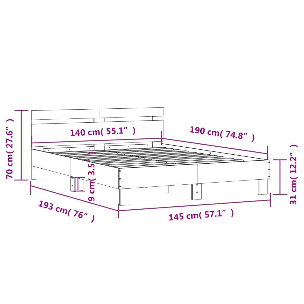 Sengeramme med hodegavl sonoma eik 140x190 cm konstruert tre
