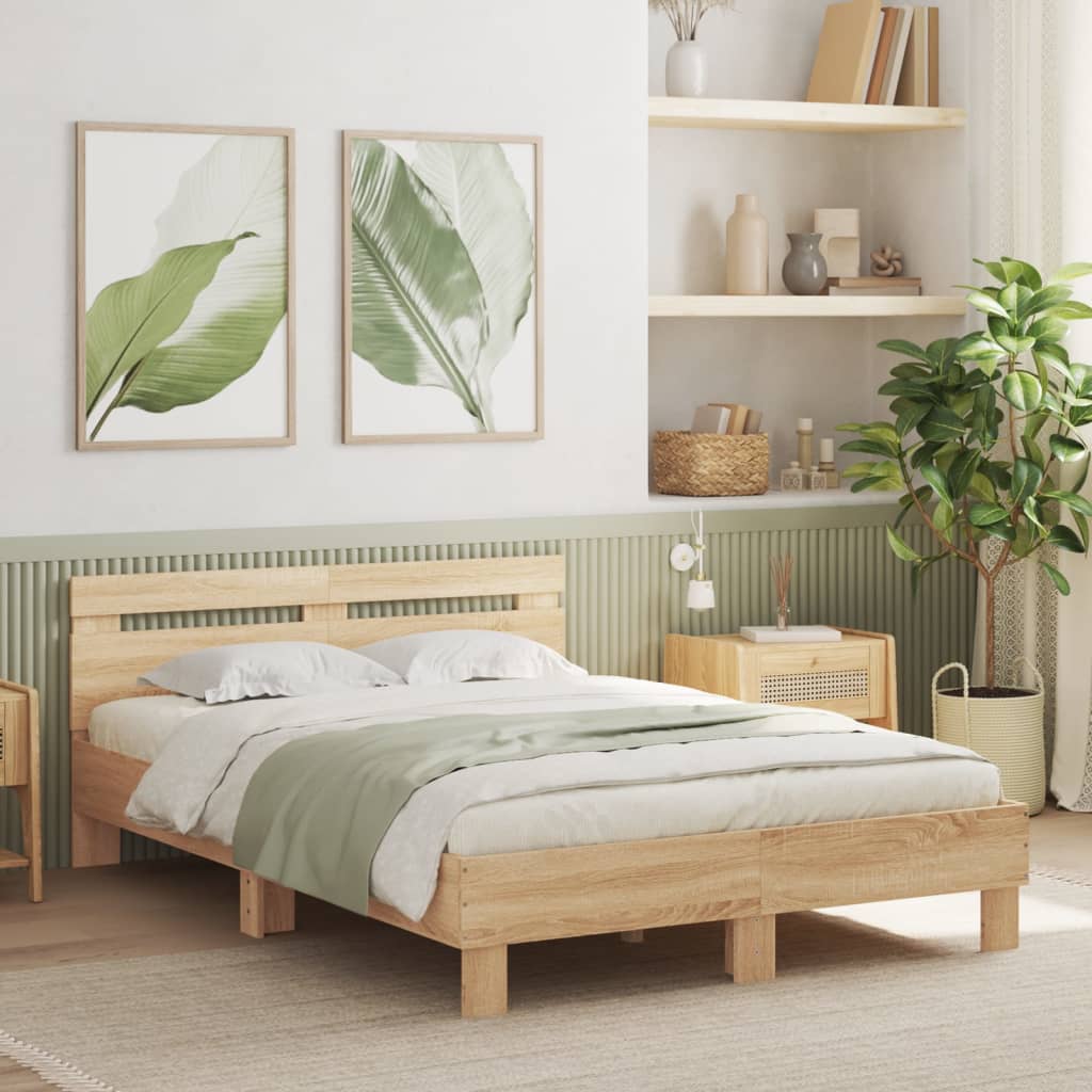 Sengeramme med hodegavl sonoma eik 135x190 cm konstruert tre