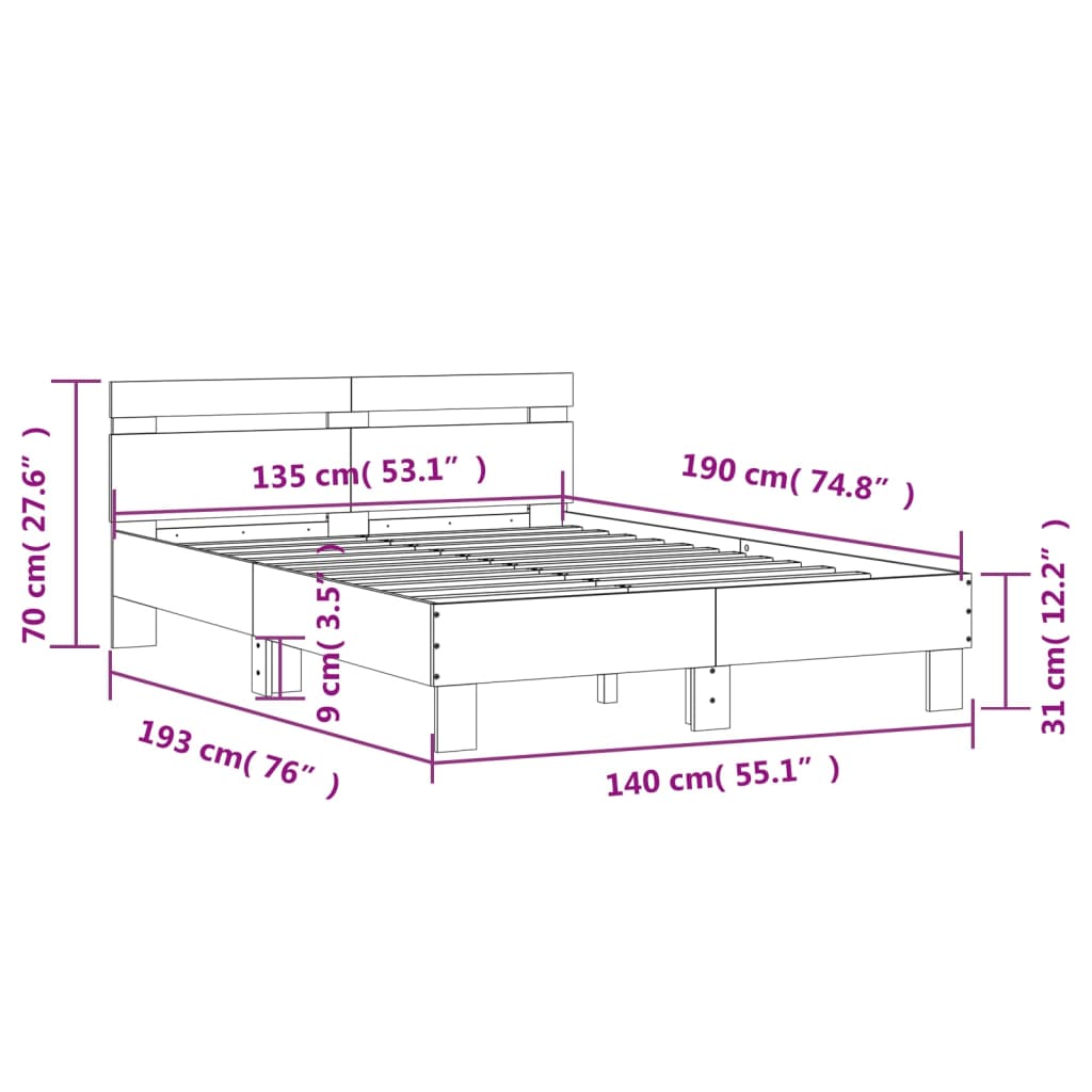 Sengeramme med hodegavl brun eik 135x190 cm konstruert tre