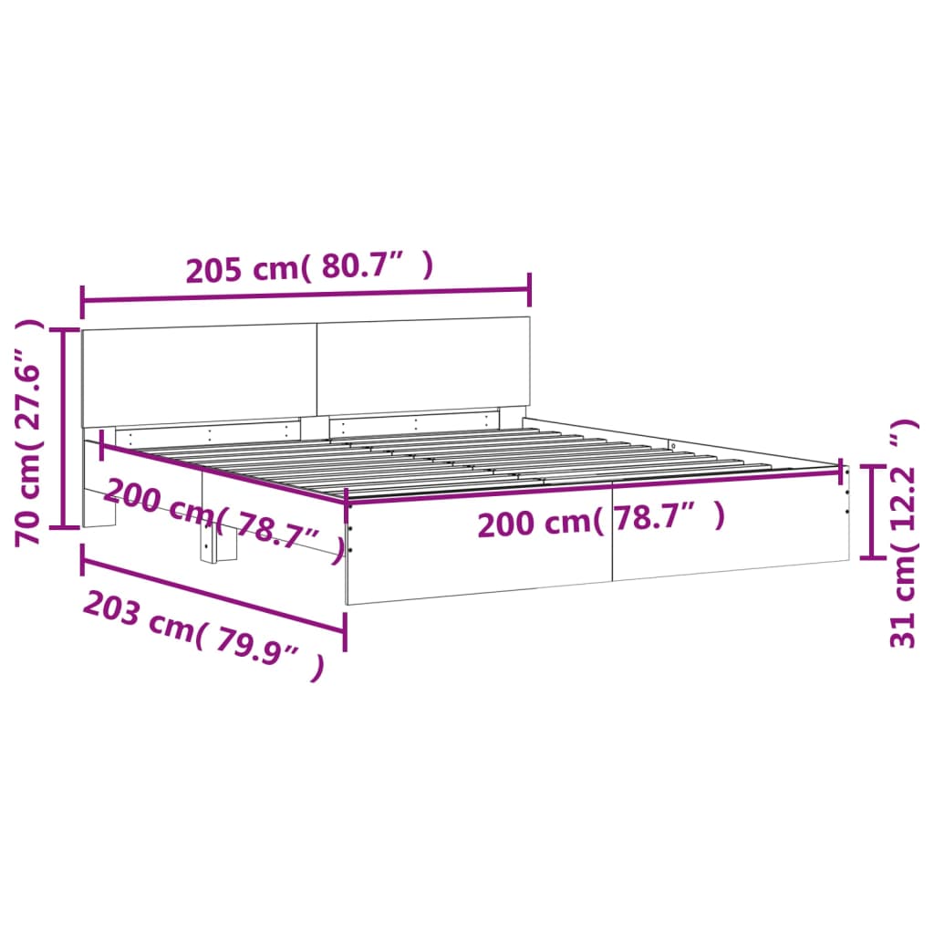 Sengeramme med sengegavl hvit 200x200 cm