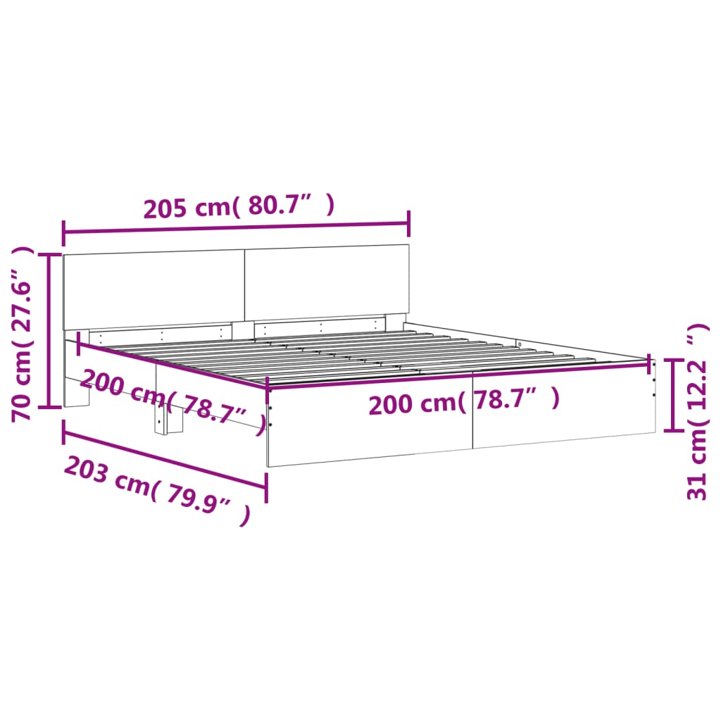 Sengeramme med hodegavl svart 200x200 cm