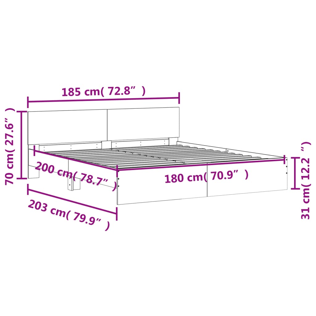 Sengeramme med hodegavl sonoma eik 180x200 cm