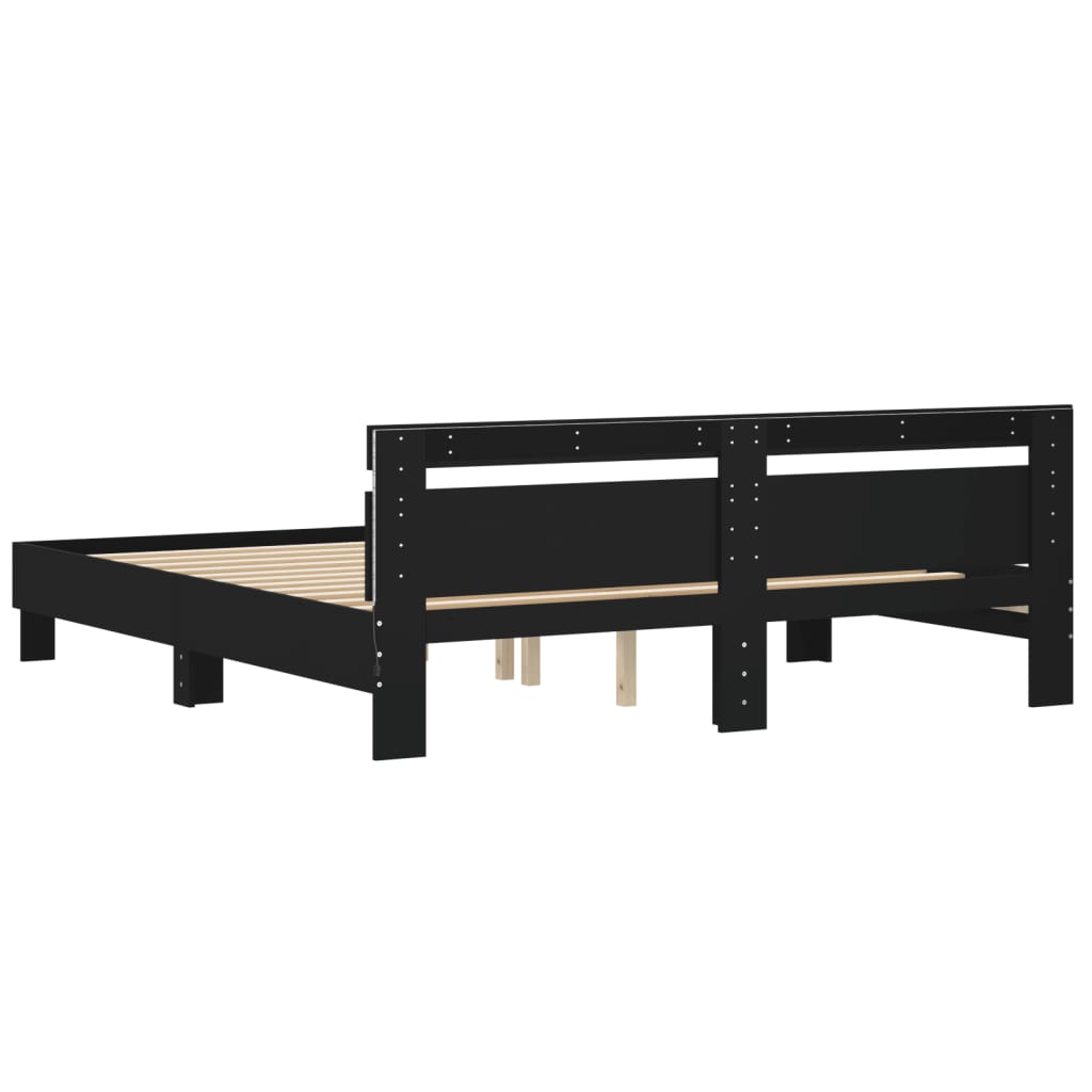 Sengeramme med hodegavl og LED svart 180x200 cm
