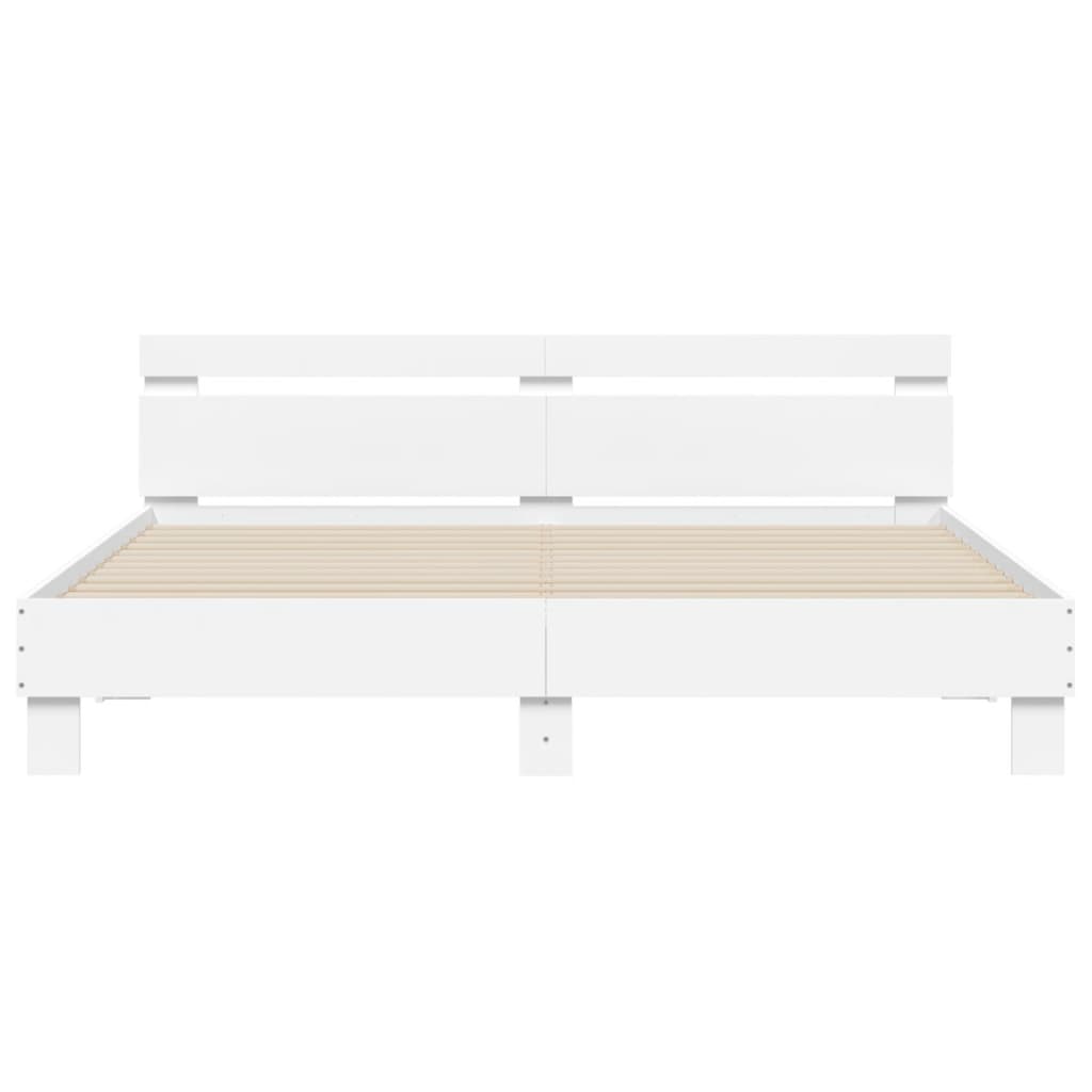 Sengeramme med hodegavl og LED hvit 160x200 cm